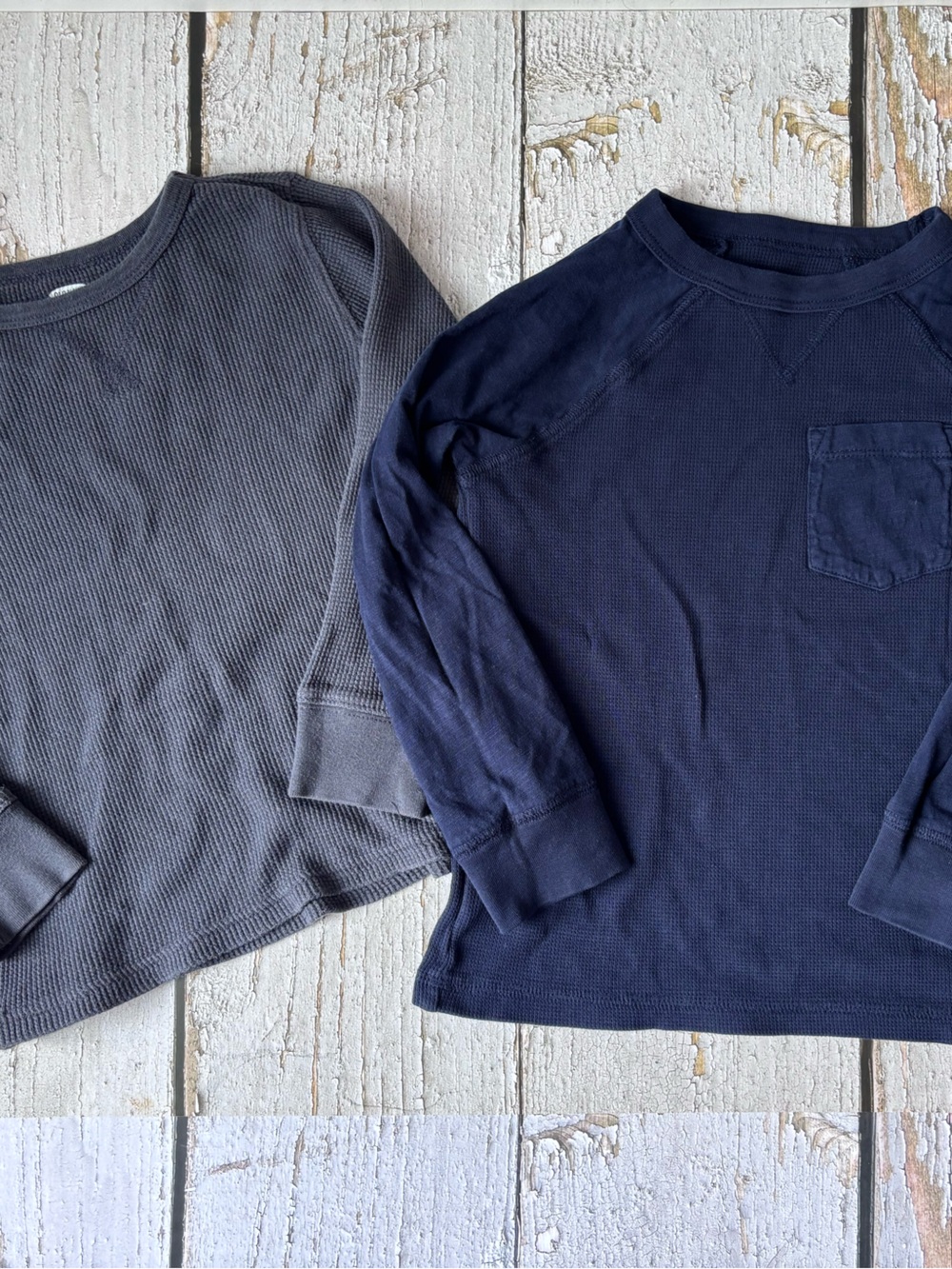 Bundle of Boys Long Sleeve Waffle Tees in Navy and Gray